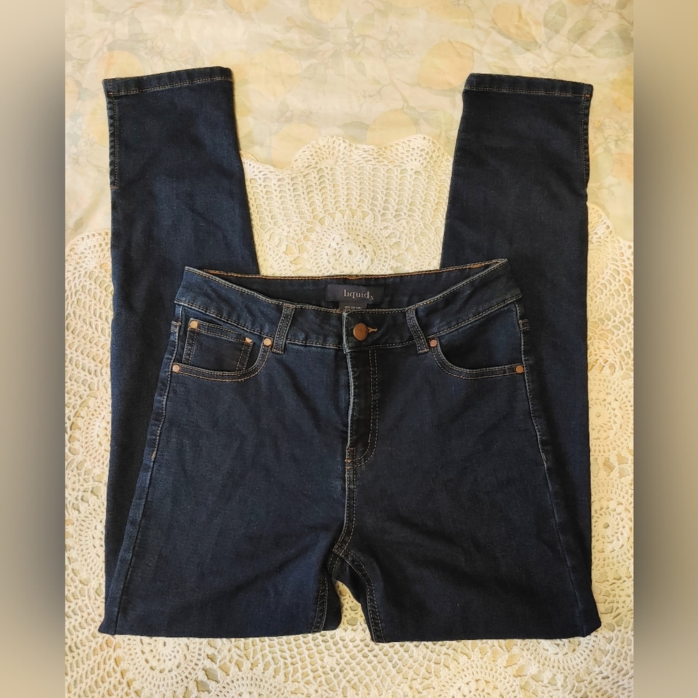 LIQUID X Dark Wash Split Hem Skinny Jeans Size 7/8